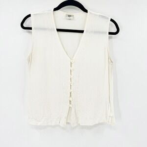 C&A Embroidered Vest Top Womens 44 White Good Boho V-Neck Button Front Viscose